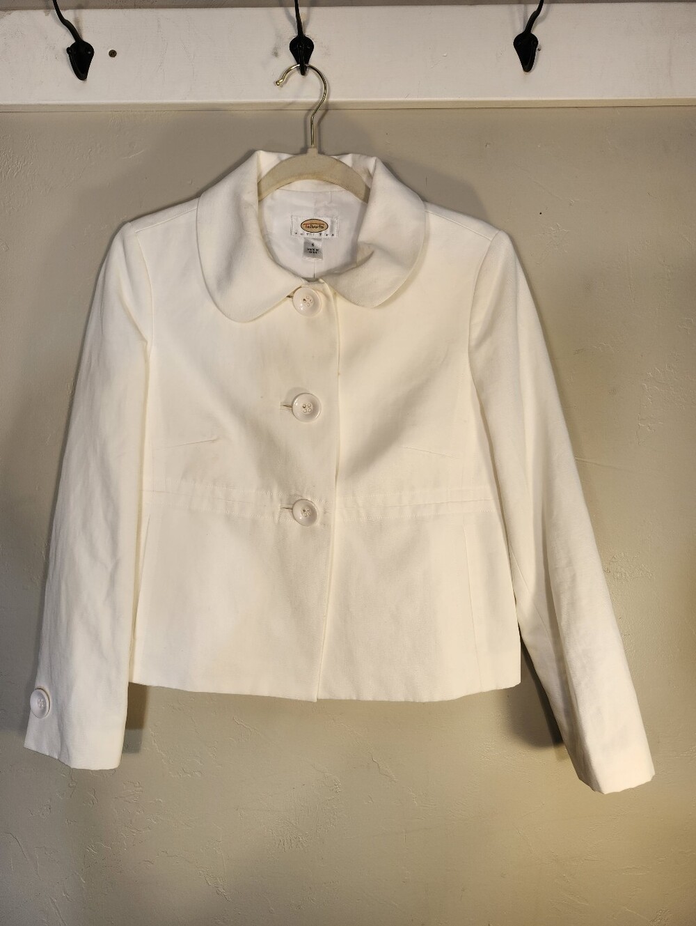 Talbots Cream Cropped Button-Front Blazer